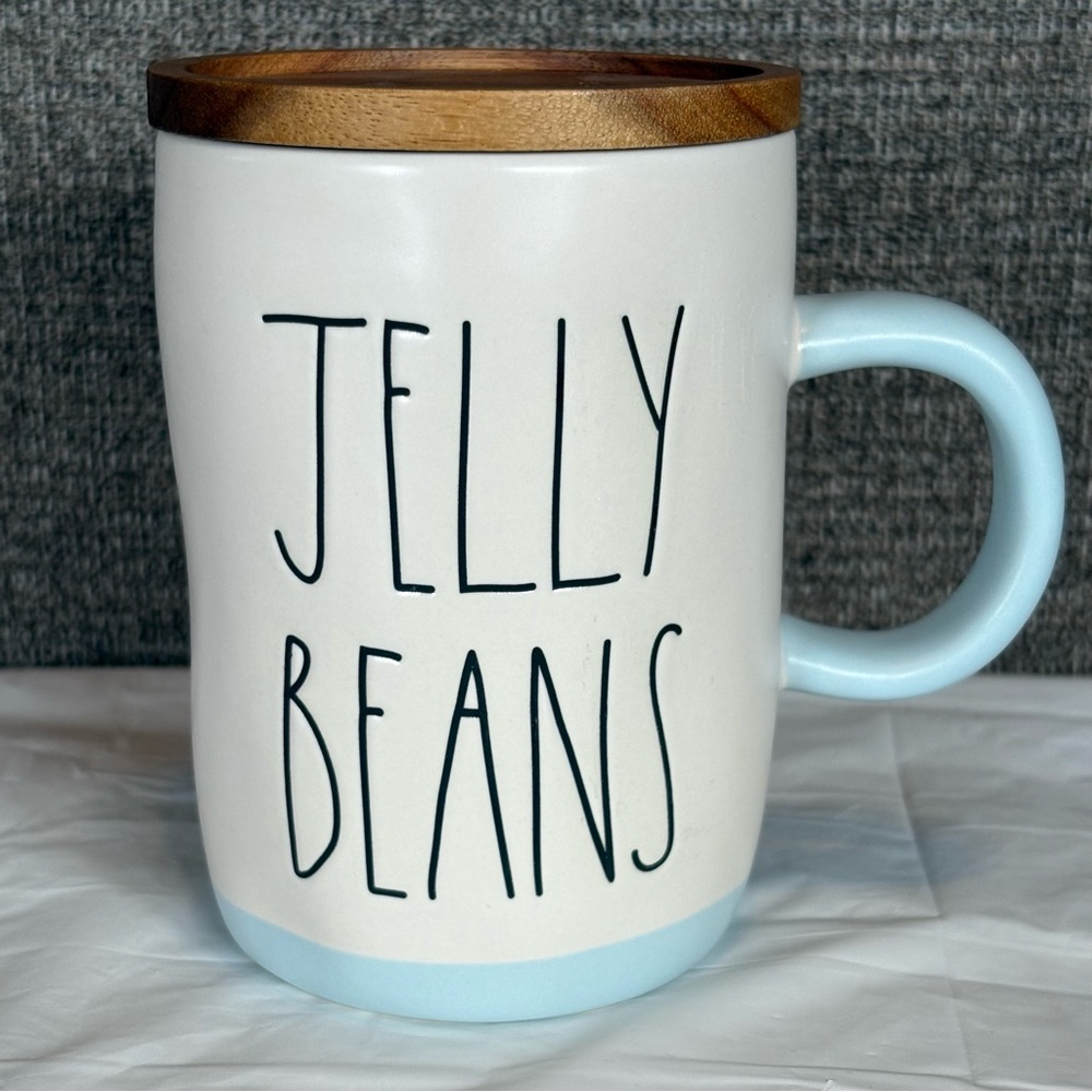 Rae Dunn White Jelly Beans Artisan Collection Coffee‎ Mug With Wooden Lid 20 oz